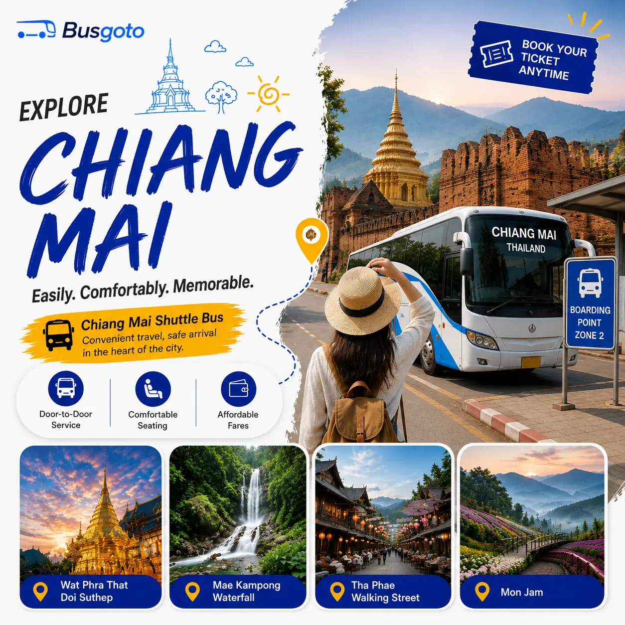 Chiang Mai Discover the Charm of Lanna Culture and Natural Beauty in Northern Thailand, a city filled with stunning temples, vibrant night markets, and breathtaking mountain views